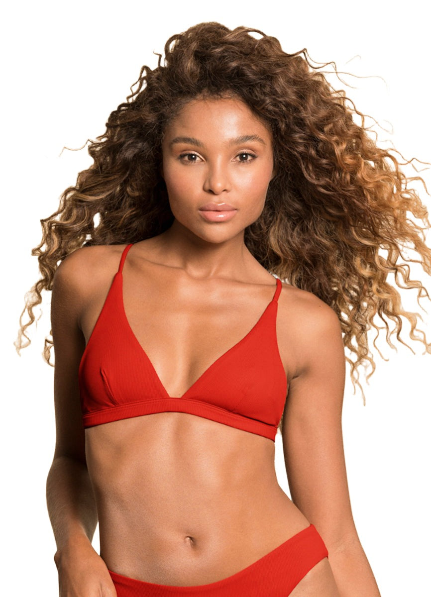 Foto de Red Camelia Ivy Fixed Triangle Bikini Top by Maaji - Tops - Vestidos de Baño
