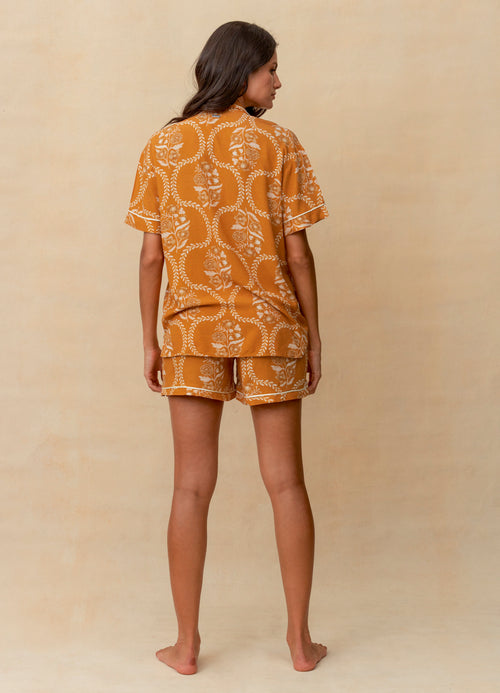 Hover image -  Maaji Caramel Damask Slumber Short Sleeve Short Set