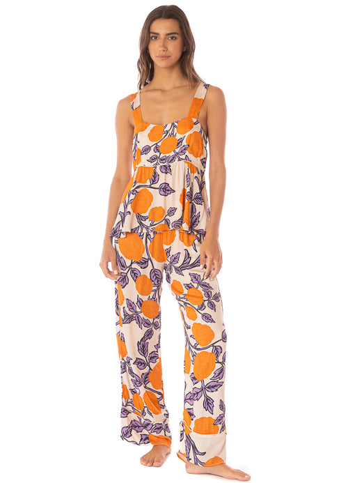 Main image -  pants from Maaji – Western Orange Flower Owl Sleeveless Pant Set – Category: Apparel , Accessories Clothing Sleepwear , Loungewear Pajamas