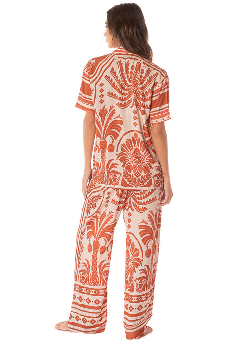 Hover image -  pants from Maaji – Botanic Engraving Kameli Short Sleeve Pant Set – Category: Apparel , Accessories Clothing Sleepwear , Loungewear Pajamas