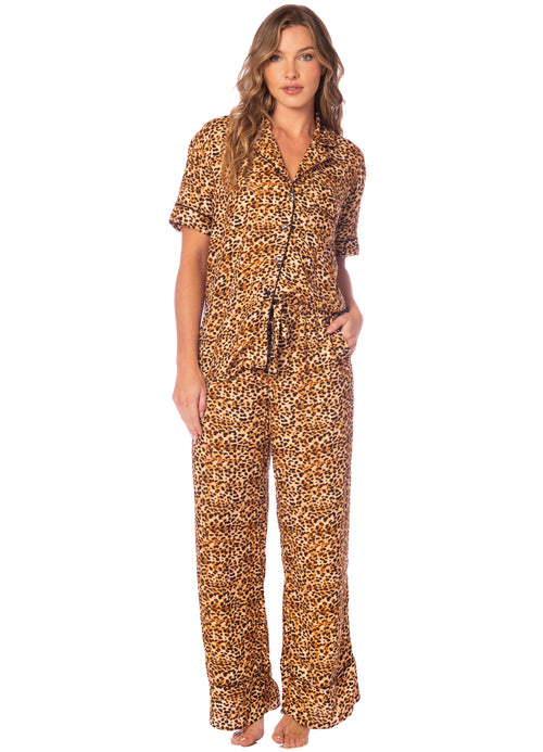 Main image -  pants from Maaji – Cheeta Kameli Short Sleeve Pant Set – Category: Apparel , Accessories Clothing Sleepwear , Loungewear Pajamas