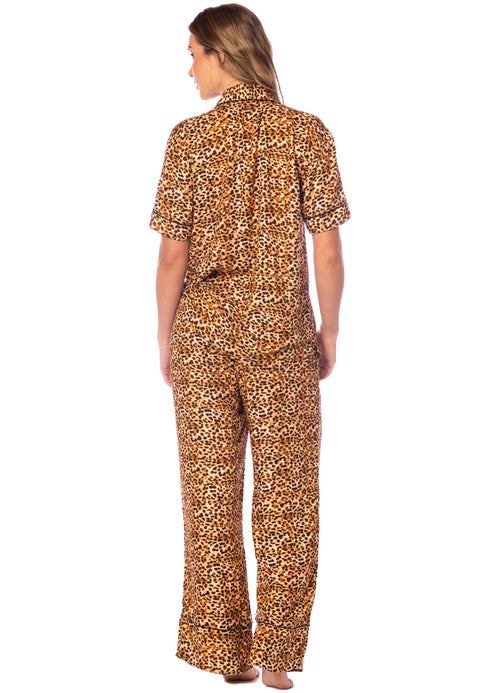 Hover image -  pants from Maaji – Cheeta Kameli Short Sleeve Pant Set – Category: Apparel , Accessories Clothing Sleepwear , Loungewear Pajamas