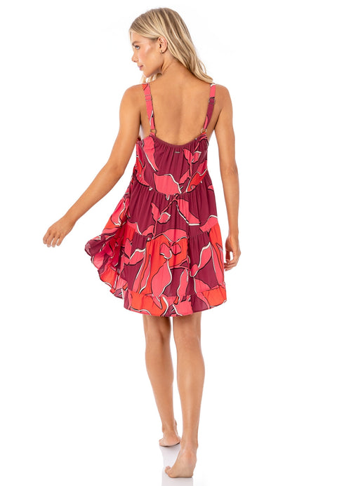 Hover image -  Maaji Red Foliage Demi Short Dress