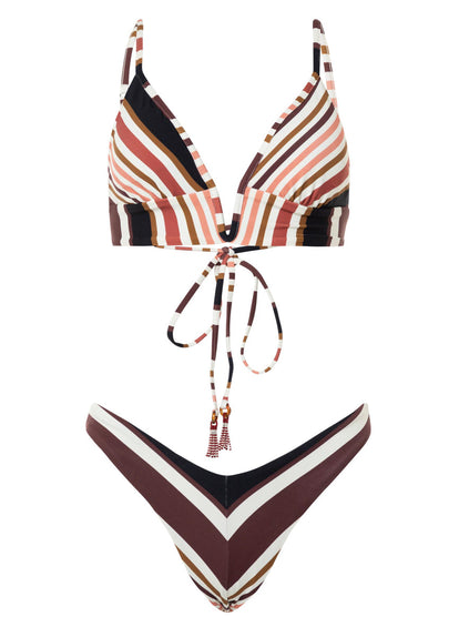 Thumbnail - Maaji Burgundy Barcode Parade Long Line Triangle Bikini Top - 7