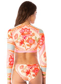 Maaji Floral Groove Spectacle Long Sleeve Crop Top Bikini Top