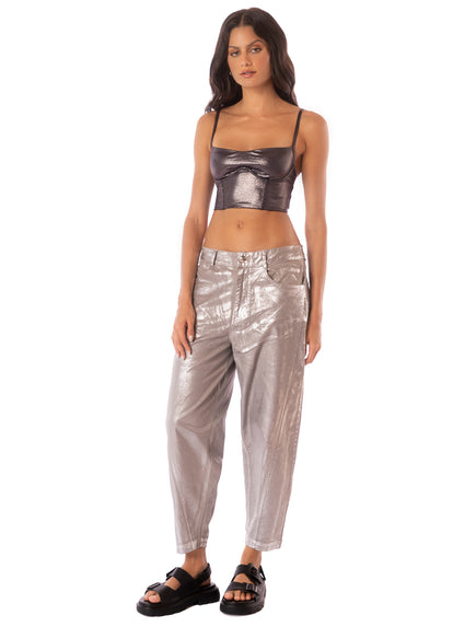 Thumbnail - Maaji Shimery Grey Melfi Crop Top - 1