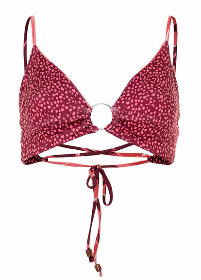  Maaji Red Foliage Shine Ring Front Bralette Bikini Top