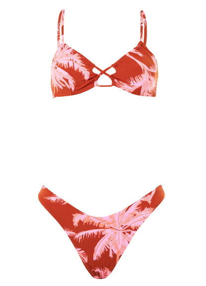 Thumbnail - Maaji Darkred Palms Kelly Loop Front Triangle Bikini Top - 8