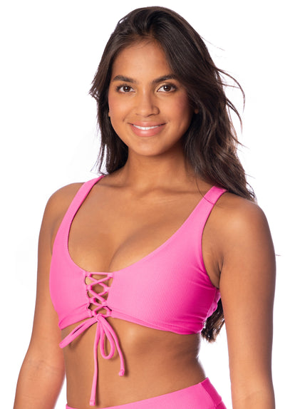  Maaji Radiant Pink Allure Long Line Triangle Bikini Top