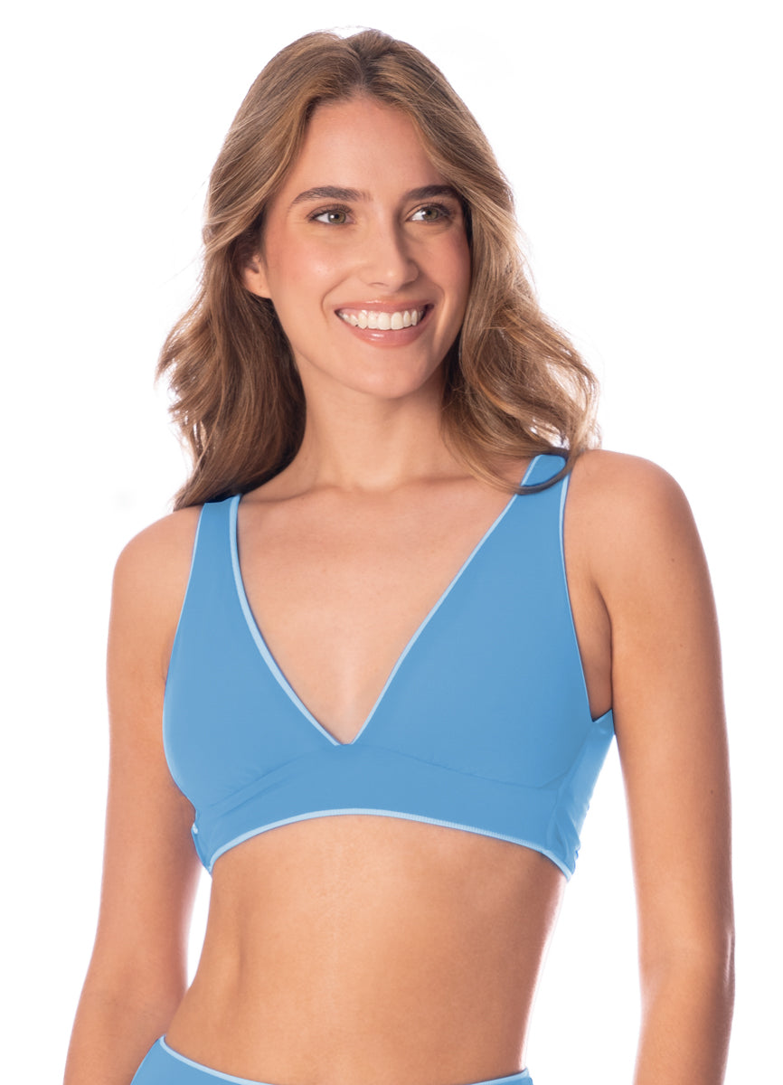 Foto de Stone Blue Allure Long Line Triangle Bikini Top by Maaji - Tops - Vestidos de Baño
