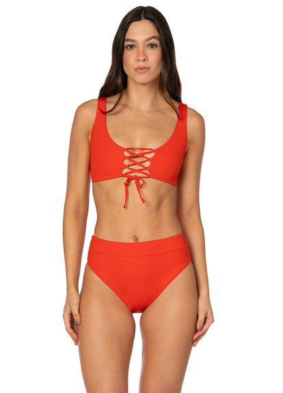  Foto de Red Camelia Allure Long Line Triangle Bikini Top by Maaji - Tops - Vestidos de Baño