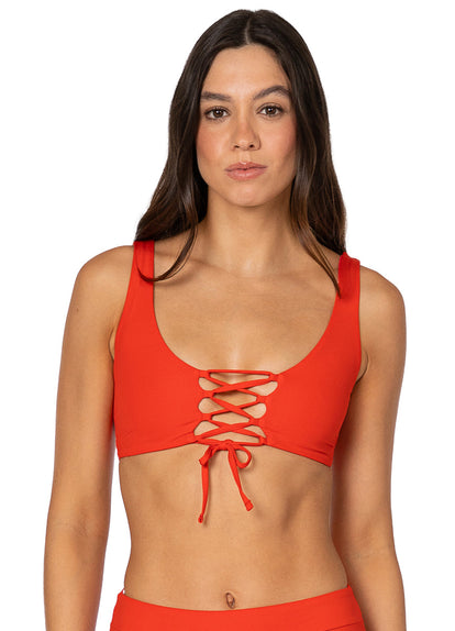  Foto de Red Camelia Allure Long Line Triangle Bikini Top by Maaji - Tops - Vestidos de Baño