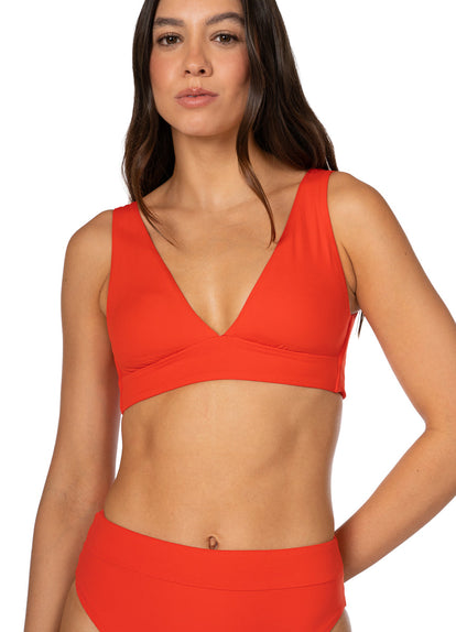Thumbnail - Foto de Red Camelia Allure Long Line Triangle Bikini Top by Maaji - Tops - Vestidos de Baño - 7