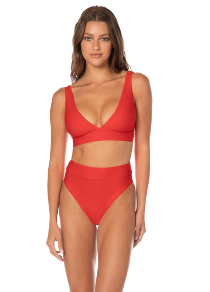 Thumbnail - Foto de Red Camelia Allure Long Line Triangle Bikini Top by Maaji - Tops - Vestidos de Baño - 1