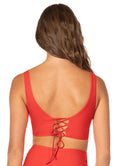 Maaji Red Camelia Allure Long Line Triangle Bikini Top