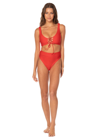  Foto de Red Camelia Allure Long Line Triangle Bikini Top by Maaji - Tops - Vestidos de Baño