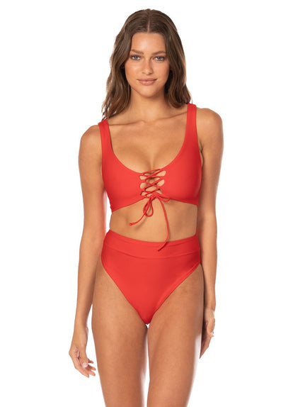 Thumbnail - Foto de Red Camelia Suzy Q High Rise Classic  Bikini Bottom by Maaji - Panties - Vestidos de Baño - 4