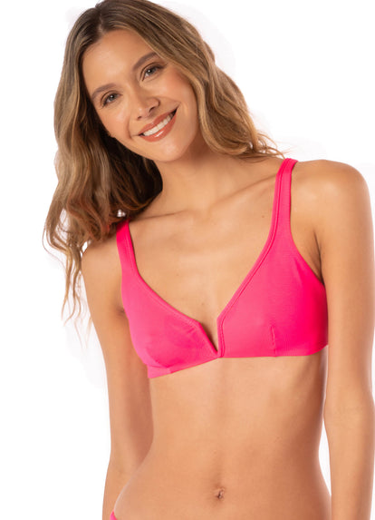 Thumbnail - bikini top from Maaji – Fuchsia Dianthus victory reversible bralette bikini top – Category: Apparel , Accessories Clothing Swimwear - 3