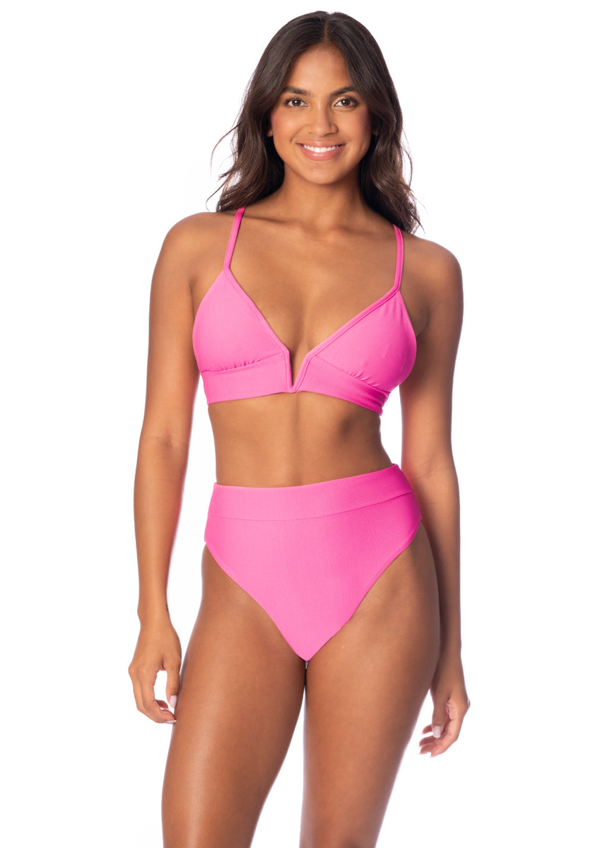 Maaji Radiant Pink Suzy Q High Rise Classic Bikini Bottom