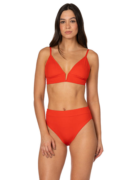 Thumbnail - Foto de Red Camelia Parade Long Line Triangle Bikini Top by Maaji - Tops - Vestidos de Baño - 1
