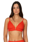 Maaji Red Camelia Parade Long Line Triangle Bikini Top