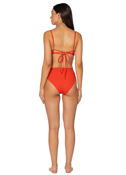 Thumbnail - Foto de Red Camelia Parade Long Line Triangle Bikini Top by Maaji - Tops - Vestidos de Baño - 7