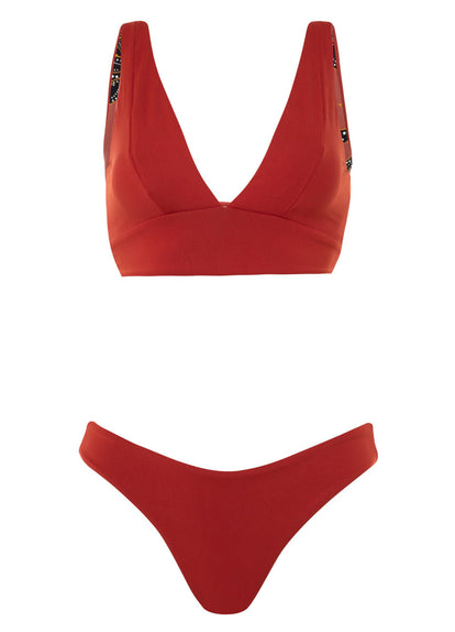  Maaji Burgundy Paradise Long Line Triangle Bikini Top