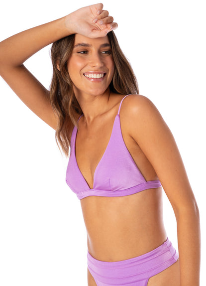 Thumbnail - Maaji Metallic Lilac Ivy Fixed Triangle Bikini Top - 7