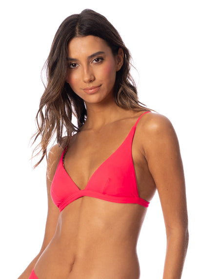 Thumbnail - Maaji Cherry Red Ivy Fixed Triangle Bikini Top - 3