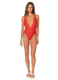 Maaji Red Camelia Safri Signature Cut Plunge One Piece