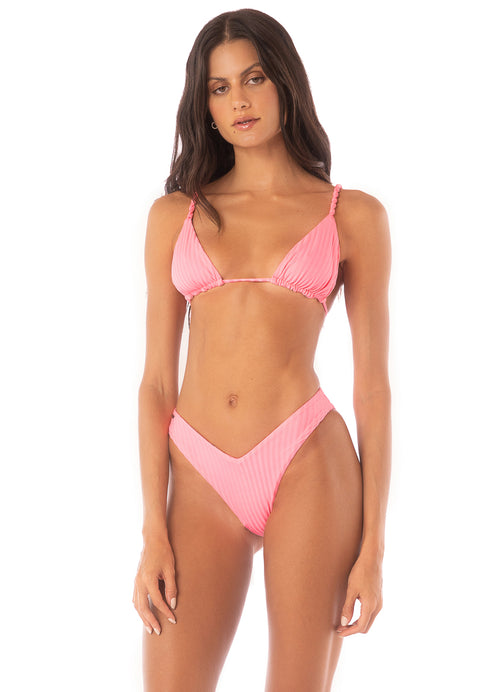 Main image -  bikini top from Maaji – Taffy Pink Upbraid Sliding Triangle Bikini Top – Category: Apparel , Accessories Clothing Swimwear