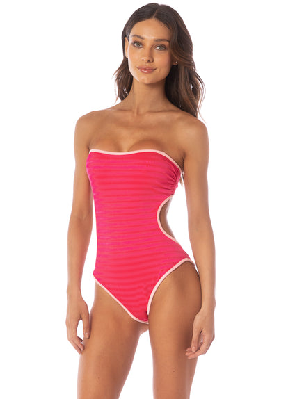 Thumbnail - Maaji Lightpink Flowerbed Cirsium  Cheeky Cut Bandeau One Piece - 1