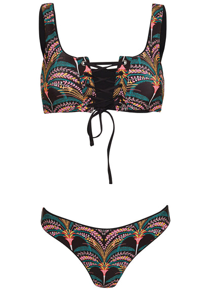 Thumbnail - Maaji Midnight Black Dazzle Lace Up Bralette Bikini Top - 17