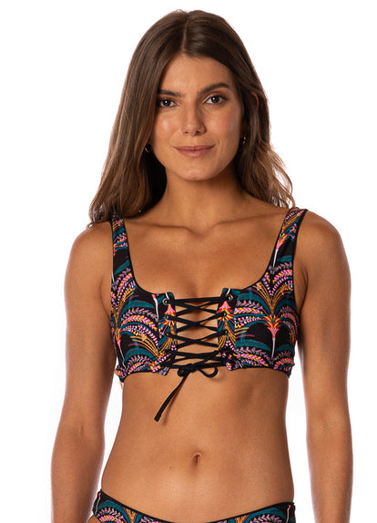 Thumbnail - Maaji Midnight Black Dazzle Lace Up Bralette Bikini Top - 7