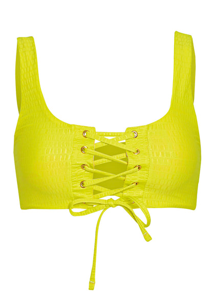  Maaji Lime Green Dazzle Lace Up Bralette Bikini Top