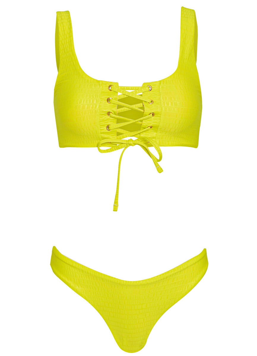 Maaji Lime Green Dazzle Lace Up Bralette Bikini Top