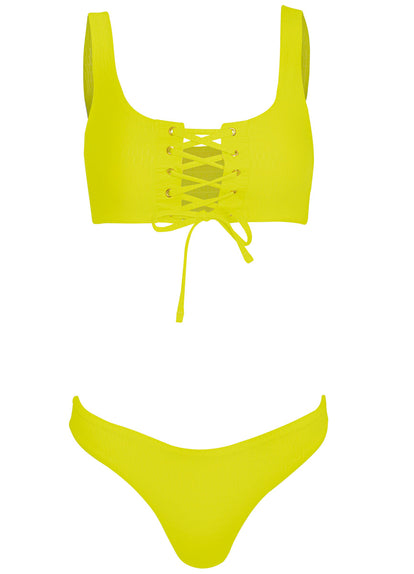  Maaji Lime Green Dazzle Lace Up Bralette Bikini Top