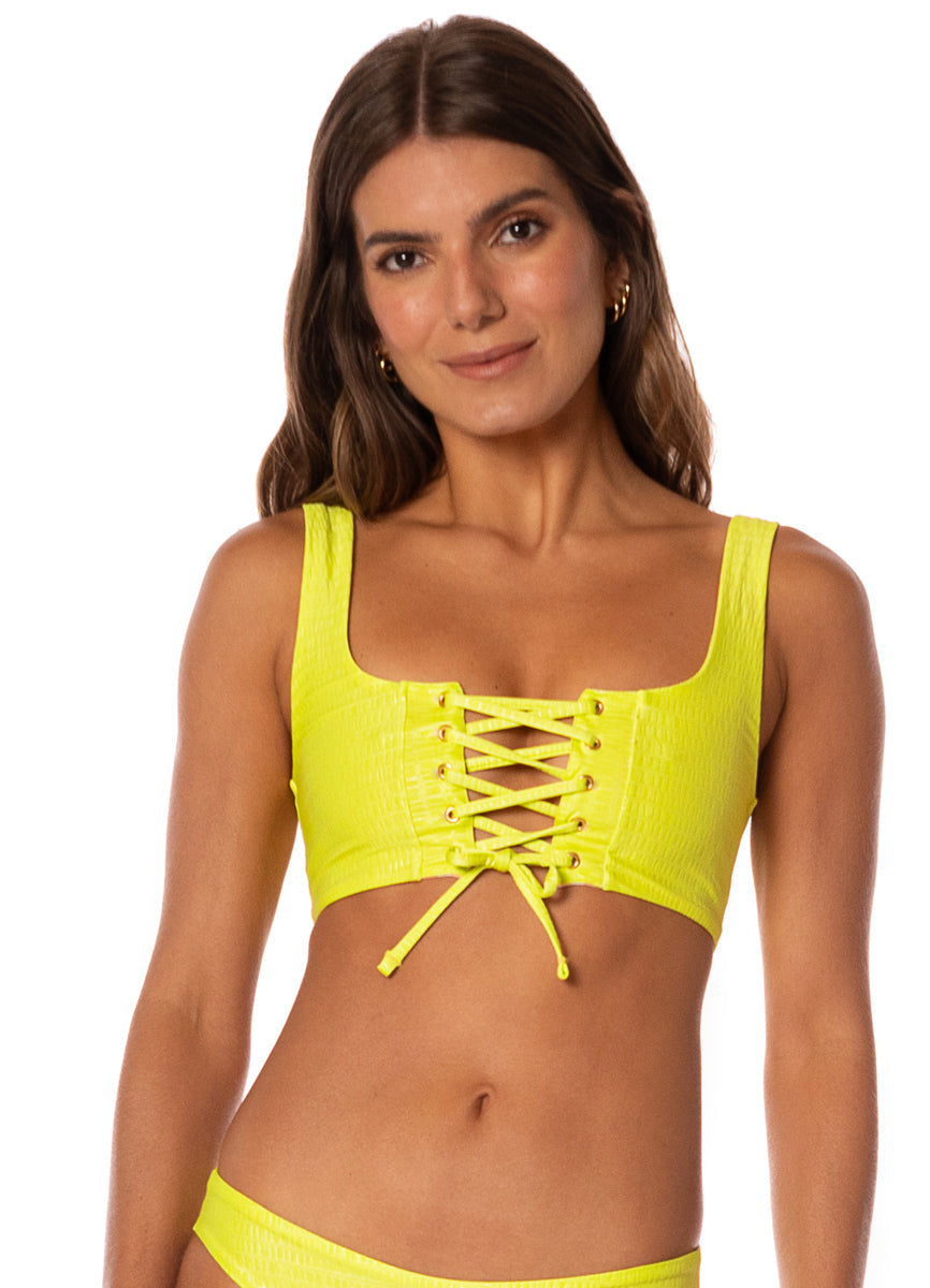 Maaji Lime Green Dazzle Lace Up Bralette Bikini Top