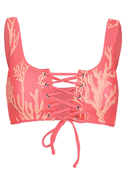  Maaji Coral Ripple Dazzle Lace Up Bralette Bikini Top