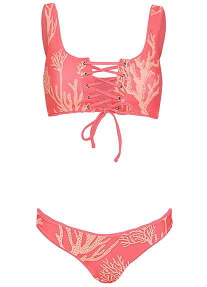  Maaji Coral Ripple Dazzle Lace Up Bralette Bikini Top