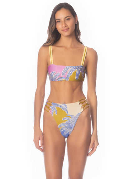  Maaji Periwinkle Palms Applauses High Rise Lace Up Bikini Bottom