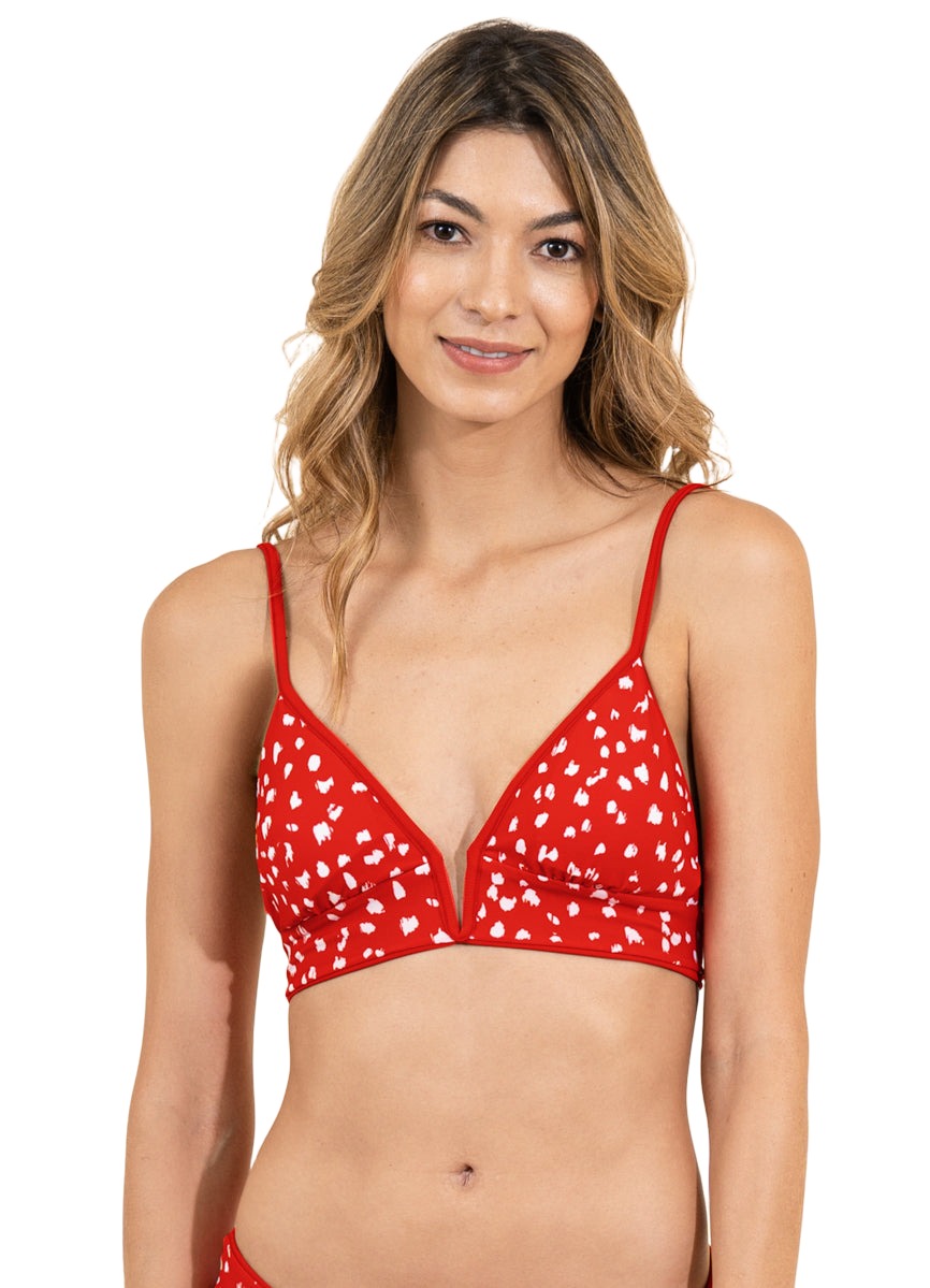 Maaji Red Camelia Parade Long Line Triangle Bikini Top