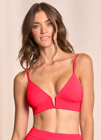  Maaji Cherry Red Parade Long Line Triangle Bikini Top