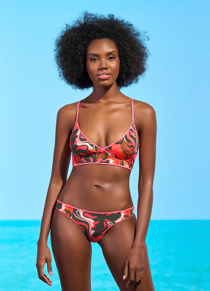  Maaji Coral Lava Criss Cross Long Line Triangle Bikini Top