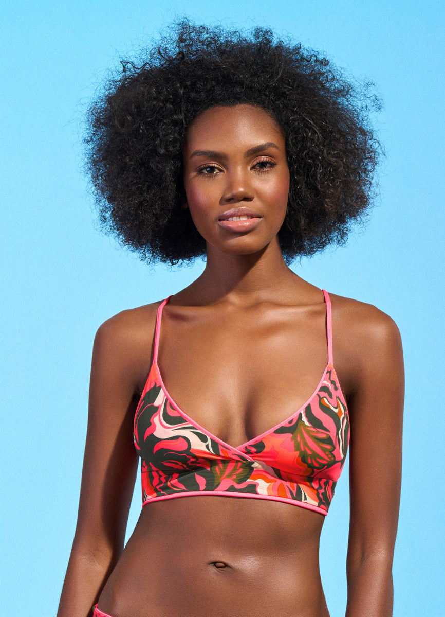 Maaji Coral Lava Criss Cross Long Line Triangle Bikini Top